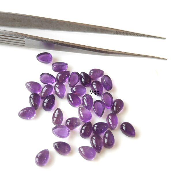 Natural 3×5 mm African Amethyst Pear Cabochon Flat Back AAA Quality – Amethyst Pear Cabochon