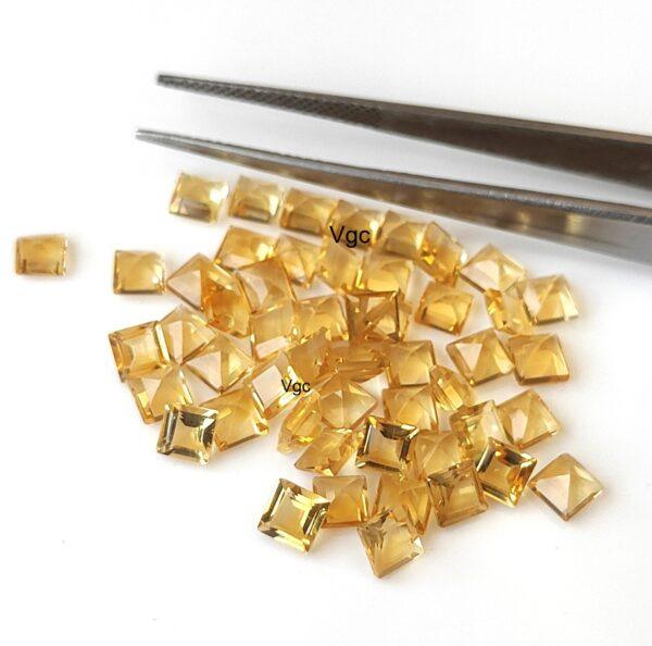 Natural 4×4 mm Citrine Square Cut Faceted AAA Quality – Citrine Square Faceted 4mm