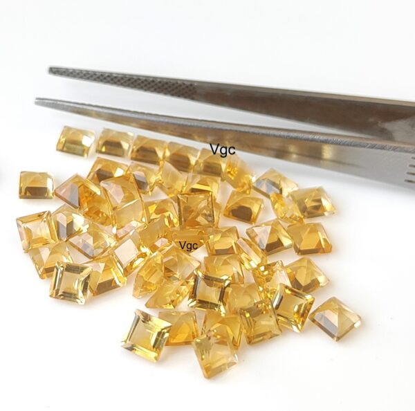 Natural 4×4 mm Citrine Square Cut Faceted AAA Quality – Citrine Square Faceted 4mm
