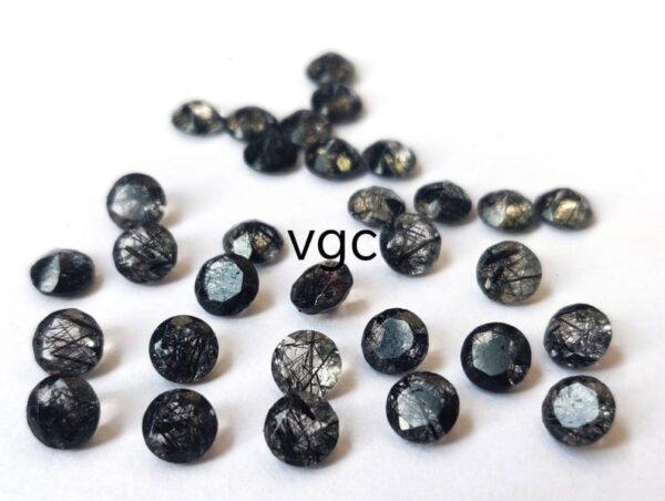 Natural 5 mm Black Rutilated Quartz Round Cut Faceted Top Quality – Rutilated Quartz Round Faceted 5mm