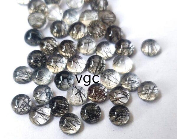 Natural 5 mm Black Rutilated Quartz Round Cabochon Flat Back Top Quality – Rutilated Quartz Round Cabochon 5mm