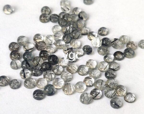 Natural 3 mm Black Rutilated Quartz Round Cabochon Flat Back Top Quality – Rutilated Quartz Round Cabochon 3mm
