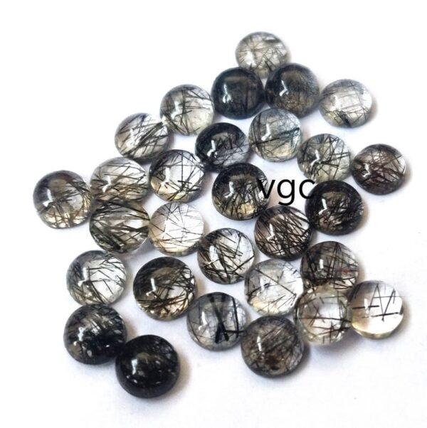 Natural 5 mm Black Rutilated Quartz Round Cabochon Flat Back Top Quality – Rutilated Quartz Round Cabochon 5mm