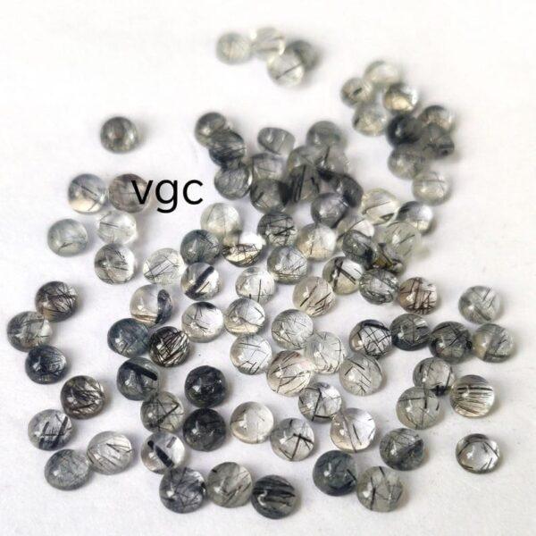 Natural 3 mm Black Rutilated Quartz Round Cabochon Flat Back Top Quality – Rutilated Quartz Round Cabochon 3mm