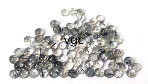 Natural 3 mm Black Rutilated Quartz Round Cabochon Flat Back Top Quality – Rutilated Quartz Round Cabochon 3mm