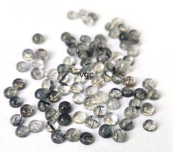 Natural 3 mm Black Rutilated Quartz Round Cabochon Flat Back Top Quality – Rutilated Quartz Round Cabochon 3mm