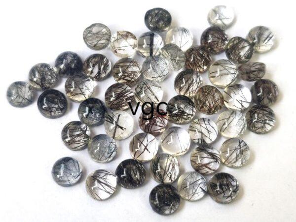 Natural 5 mm Black Rutilated Quartz Round Cabochon Flat Back Top Quality – Rutilated Quartz Round Cabochon 5mm