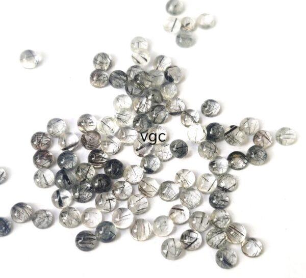 Natural 3 mm Black Rutilated Quartz Round Cabochon Flat Back Top Quality – Rutilated Quartz Round Cabochon 3mm