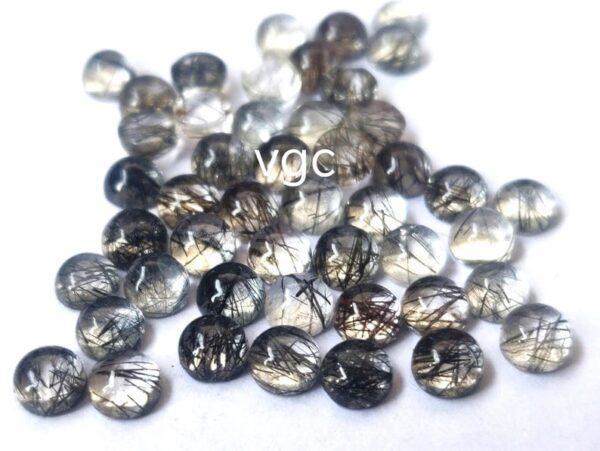 Natural 5 mm Black Rutilated Quartz Round Cabochon Flat Back Top Quality – Rutilated Quartz Round Cabochon 5mm