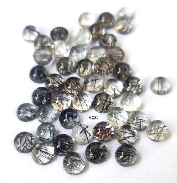 Natural 5 mm Black Rutilated Quartz Round Cabochon Flat Back Top Quality – Rutilated Quartz Round Cabochon 5mm