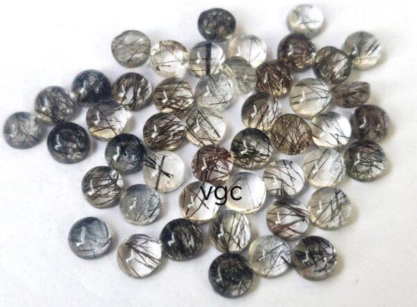 Natural 5 mm Black Rutilated Quartz Round Cabochon Flat Back Top Quality – Rutilated Quartz Round Cabochon 5mm