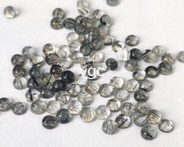 Natural 3 mm Black Rutilated Quartz Round Cabochon Flat Back Top Quality – Rutilated Quartz Round Cabochon 3mm