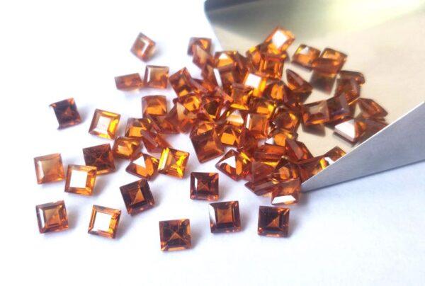 Natural Hessonite Garnet 6 mm Square Cut Faceted AAA Quality – Orange Garnet Faceted Square 6mm