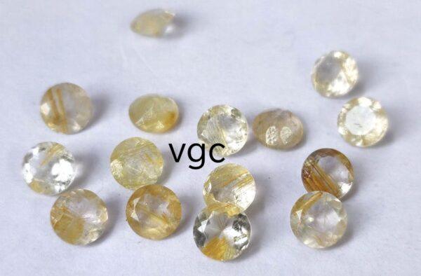 Natural 7 mm Golden Rutile Quartz Round Cut Faceted Top Quality – Rutilated Quartz Round Faceted 7mm