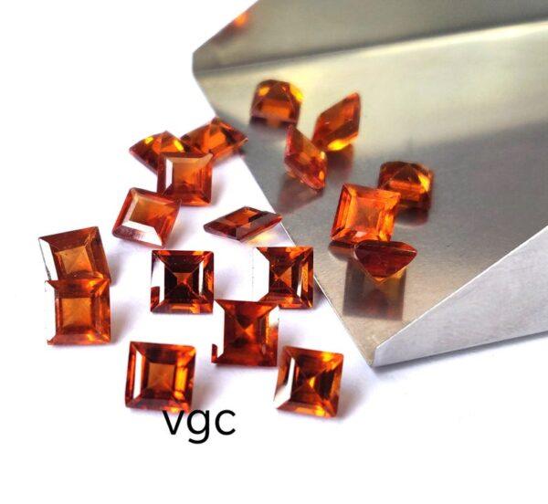 Natural Hessonite Garnet 6 mm Square Cut Faceted AAA Quality – Orange Garnet Faceted Square 6mm