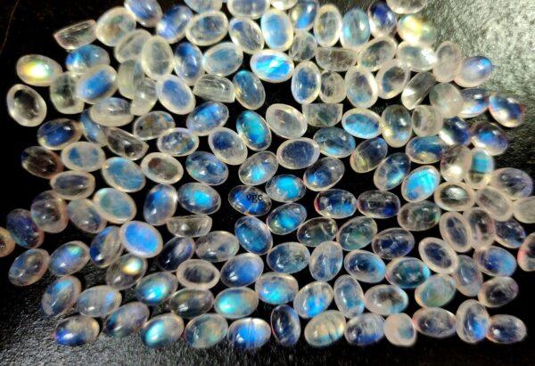 Natural Rainbow Moonstone 5×7 mm Oval Cabochon Flat Back – AA Quality Rainbow Moonstone Oval Cabochon 5x7mm