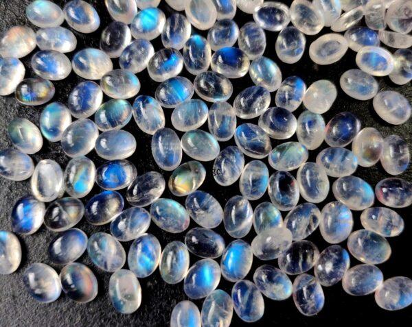 Natural Rainbow Moonstone 5×7 mm Oval Cabochon Flat Back – AA Quality Rainbow Moonstone Oval Cabochon 5x7mm
