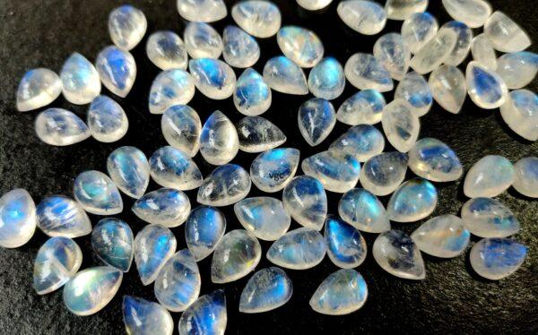 Natural Rainbow Moonstone 5×7 mm Pear Cabochon Flat Back – AA Quality Rainbow Moonstone Pear Cabochon 5x7mm