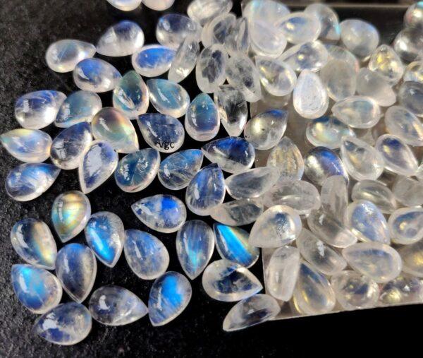 Natural Rainbow Moonstone 5×7 mm Pear Cabochon Flat Back – AA Quality Rainbow Moonstone Pear Cabochon 5x7mm