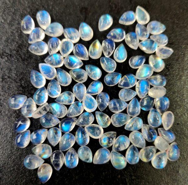 Natural Rainbow Moonstone 5×7 mm Pear Cabochon Flat Back – AA Quality Rainbow Moonstone Pear Cabochon 5x7mm