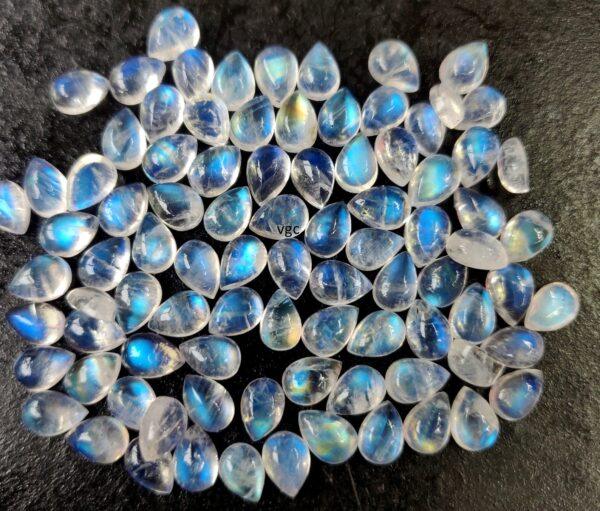 Natural Rainbow Moonstone 5×7 mm Pear Cabochon Flat Back – AA Quality Rainbow Moonstone Pear Cabochon 5x7mm