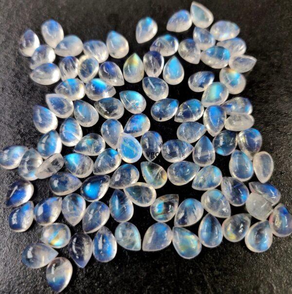 Natural Rainbow Moonstone 5×7 mm Pear Cabochon Flat Back – AA Quality Rainbow Moonstone Pear Cabochon 5x7mm