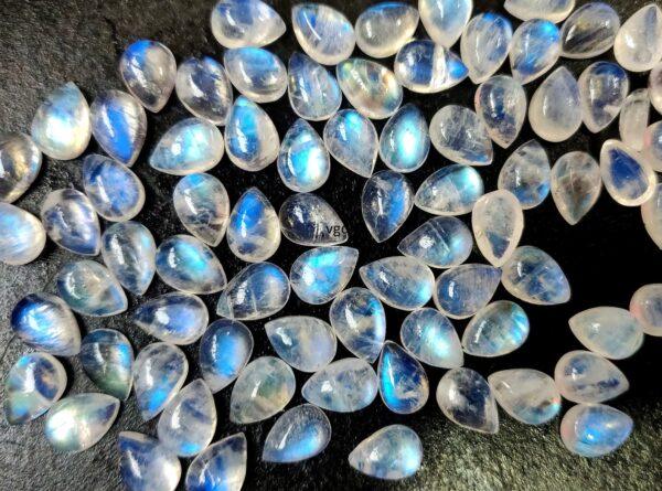 Natural Rainbow Moonstone 5×7 mm Pear Cabochon Flat Back – AA Quality Rainbow Moonstone Pear Cabochon 5x7mm