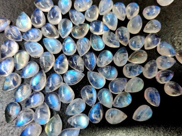 Natural Rainbow Moonstone 5×7 mm Pear Cabochon Flat Back – AA Quality Rainbow Moonstone Pear Cabochon 5x7mm