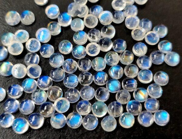 Natural Rainbow Moonstone 3 mm Round Cabochon Flat Back – AA Quality Rainbow Moonstone Round Cabochon 3mm