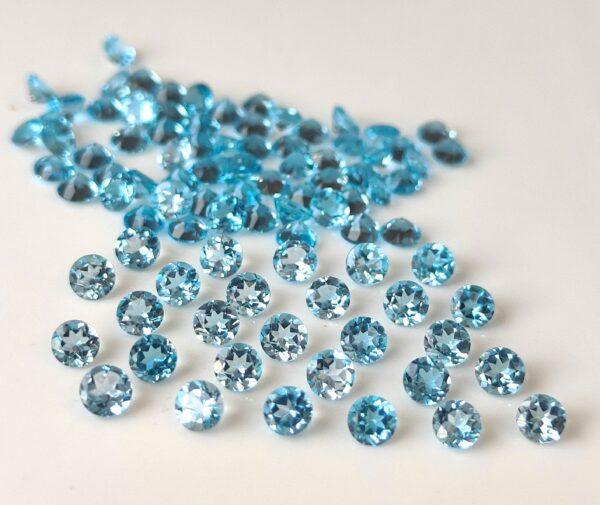Natural Swiss Blue Topaz 10 mm Round Faceted Cut – AAA Quality Swiss Blue Topaz Round Faceted Cut 10mm