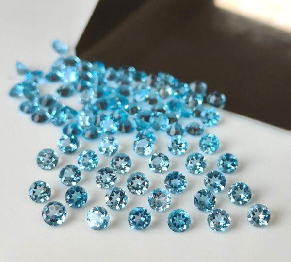 Natural Swiss Blue Topaz 10 mm Round Faceted Cut – AAA Quality Swiss Blue Topaz Round Faceted Cut 10mm