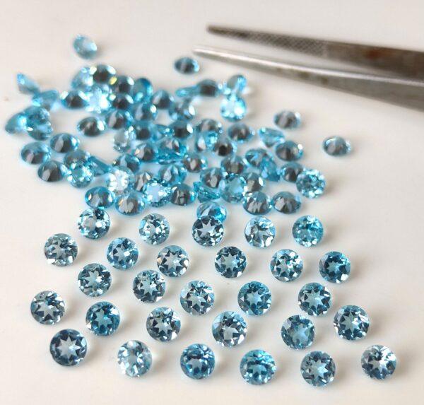 Natural Swiss Blue Topaz 10 mm Round Faceted Cut – AAA Quality Swiss Blue Topaz Round Faceted Cut 10mm