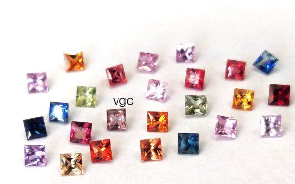 Natural Only Heated Multi Sapphire 3 mm Square Princess Cut – AAA Quality Multi Sapphire Princess Cut 3mm
