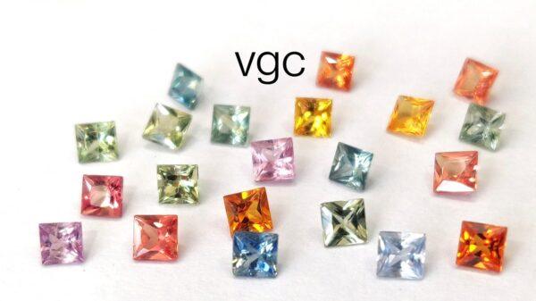 Natural Only Heated Multi Sapphire 3 mm Square Princess Cut – AAA Quality Multi Sapphire Princess Cut 3mm
