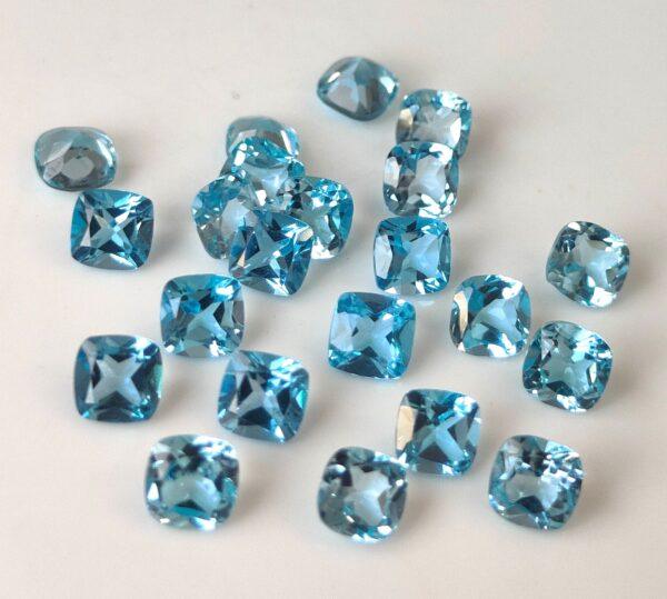 Natural Swiss Blue Topaz 6 mm Cushion Faceted Cut – AAA Quality Swiss Blue Topaz Cushion Faceted Cut 6mm