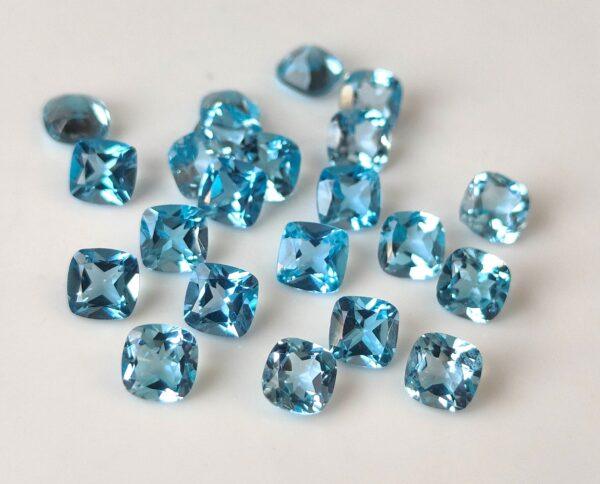 Natural Swiss Blue Topaz 6 mm Cushion Faceted Cut – AAA Quality Swiss Blue Topaz Cushion Faceted Cut 6mm