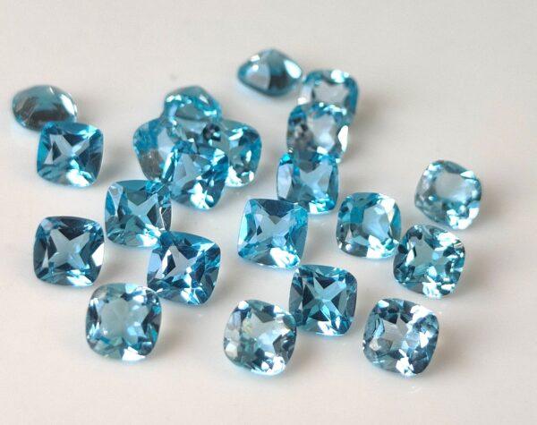 Natural Swiss Blue Topaz 6 mm Cushion Faceted Cut – AAA Quality Swiss Blue Topaz Cushion Faceted Cut 6mm