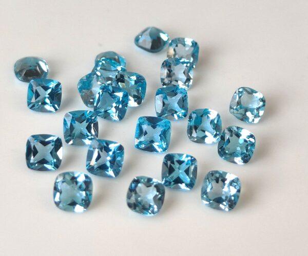 Natural Swiss Blue Topaz 6 mm Cushion Faceted Cut – AAA Quality Swiss Blue Topaz Cushion Faceted Cut 6mm
