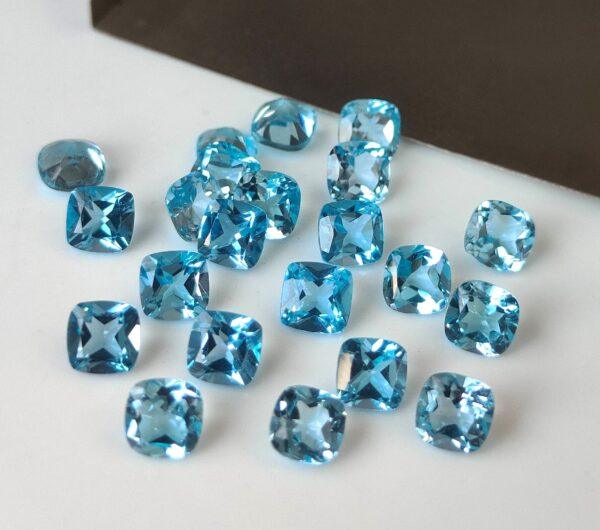 Natural Swiss Blue Topaz 6 mm Cushion Faceted Cut – AAA Quality Swiss Blue Topaz Cushion Faceted Cut 6mm