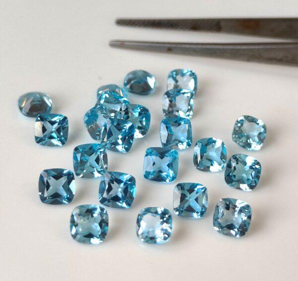 Natural Swiss Blue Topaz 6 mm Cushion Faceted Cut – AAA Quality Swiss Blue Topaz Cushion Faceted Cut 6mm