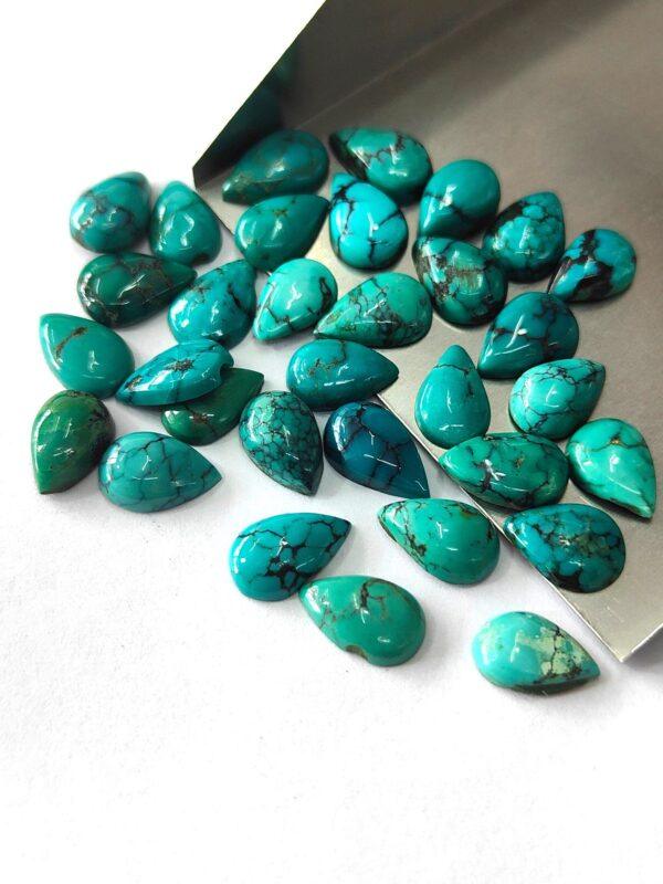 Natural Tibbati Turquoise 3×5 mm Pear Cabochon – AAA Quality Tibetan Turquoise Pear 3x5mm