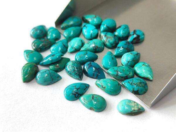Natural Tibbati Turquoise 3×5 mm Pear Cabochon – AAA Quality Tibetan Turquoise Pear 3x5mm