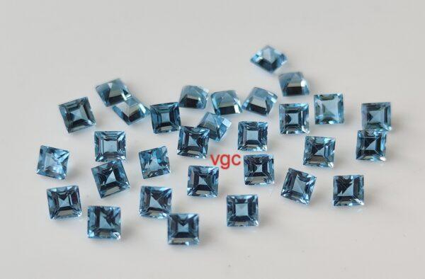 Natural Swiss Blue Topaz 4 mm Square Faceted Cut – AAA Quality Swiss Blue Topaz Square Faceted Cut 4mm