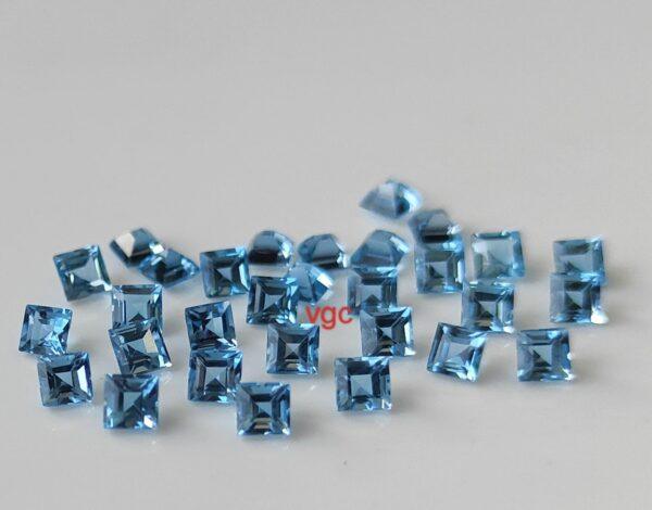 Natural Swiss Blue Topaz 4 mm Square Faceted Cut – AAA Quality Swiss Blue Topaz Square Faceted Cut 4mm