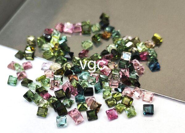Natural Multi Tourmaline 2 mm Square Faceted Cut – AAA Quality Multicolor Tourmaline Square 2mm
