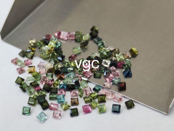 Natural Multi Tourmaline 2 mm Square Faceted Cut – AAA Quality Multicolor Tourmaline Square 2mm